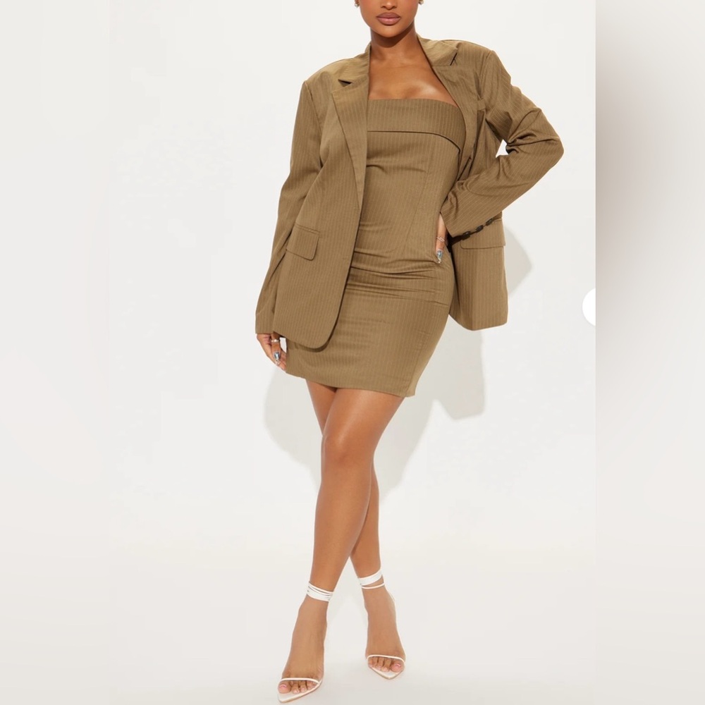 Fashion Nova First Class Pinstripe Blazer & Mini Dress Set NWT